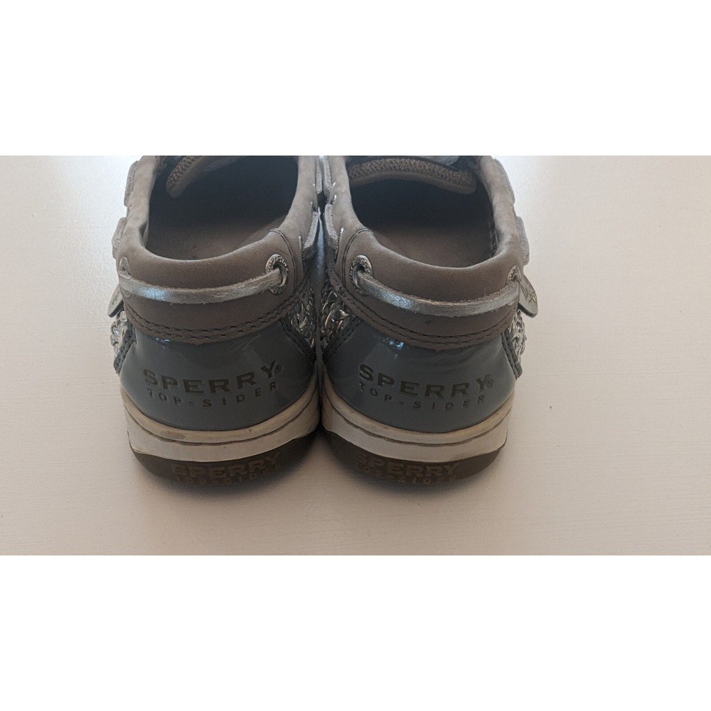 Sperry Angelfish Gray Leather Boat Shoes Size 7M Metallic Coastal Beach - Picture 5 of 7